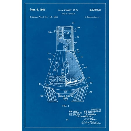 - Nasa Mercury Space Capsule Blueprint Art Poster