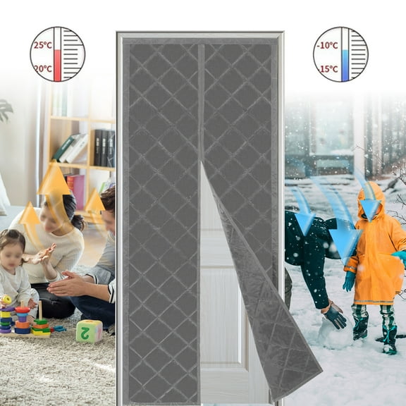 Gray Magnetic Thermal Insulated Door Curtain - 33.46 × 80.71 Inches