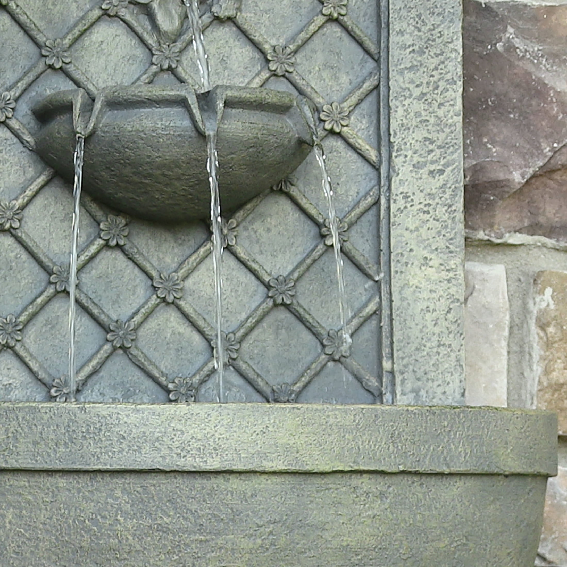 Sunnydaze Rosette Leaf Polystone Outdoor Wall Fountain, French Limestone Finish
