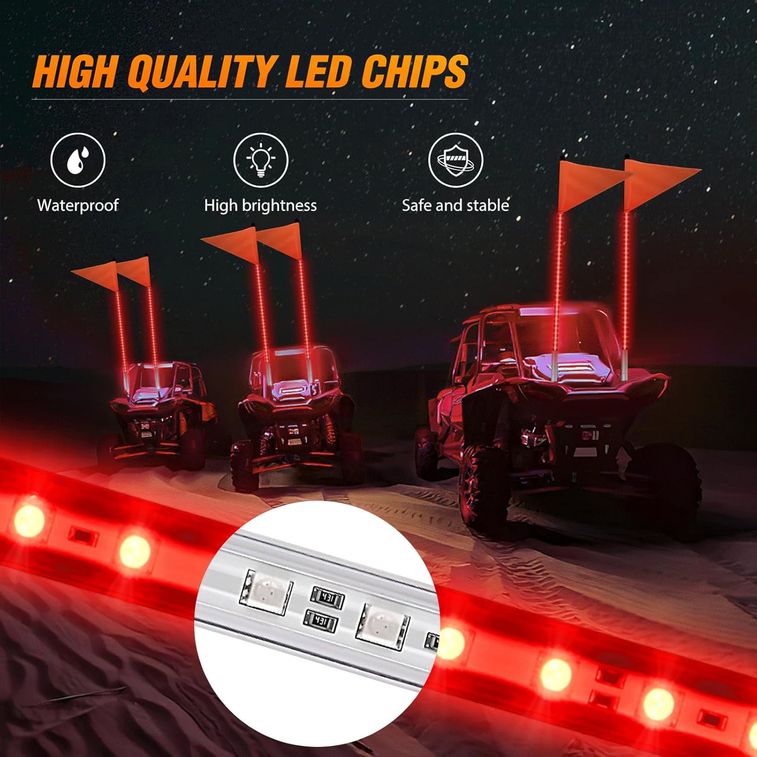 Nilight 1PCS 3FT LED Whip Light with Aluminum Base Red Color Safety Warning Pole Lighted Antenna Whips for RZR Polaris Dune Buggy Off-Road Truck UTV ATV