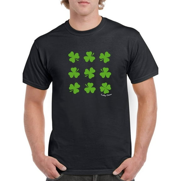 St Patrick's Day Clover Lucky Charm Graphic Men Black T-Shirt, Male Large