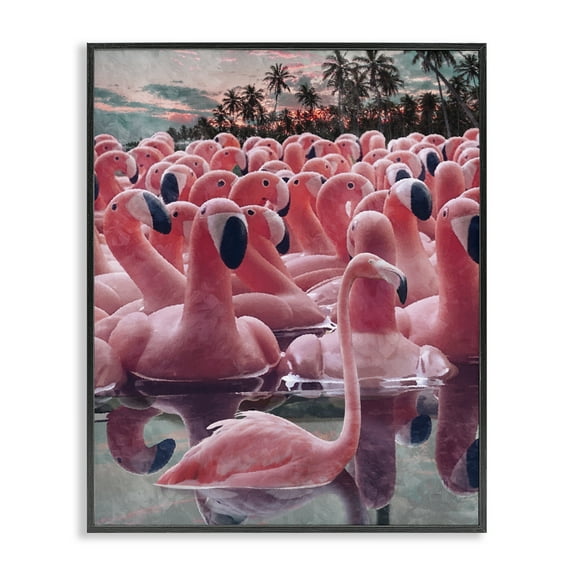 Stupell Industries Flamingo Among Floats Nautical & Beach Painting Black Framed Art Print Wall Art, 11 x 14