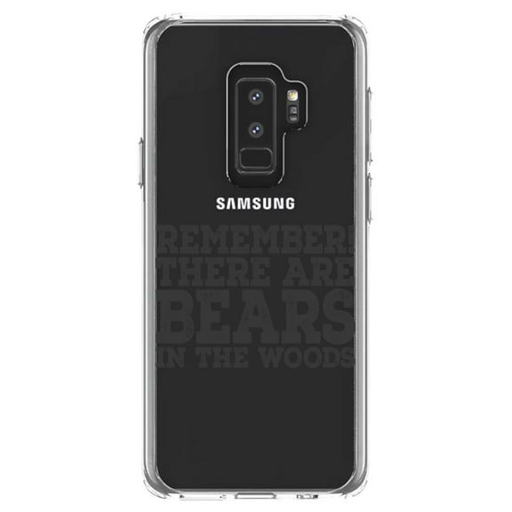 DistinctInk Clear Shockproof Hybrid Case for Samsung Galaxy S9  PLUS (6.2" Screen) - TPU Bumper Acrylic Back Tempered Glass Screen Protector - Remember There Are Bears in the Woods