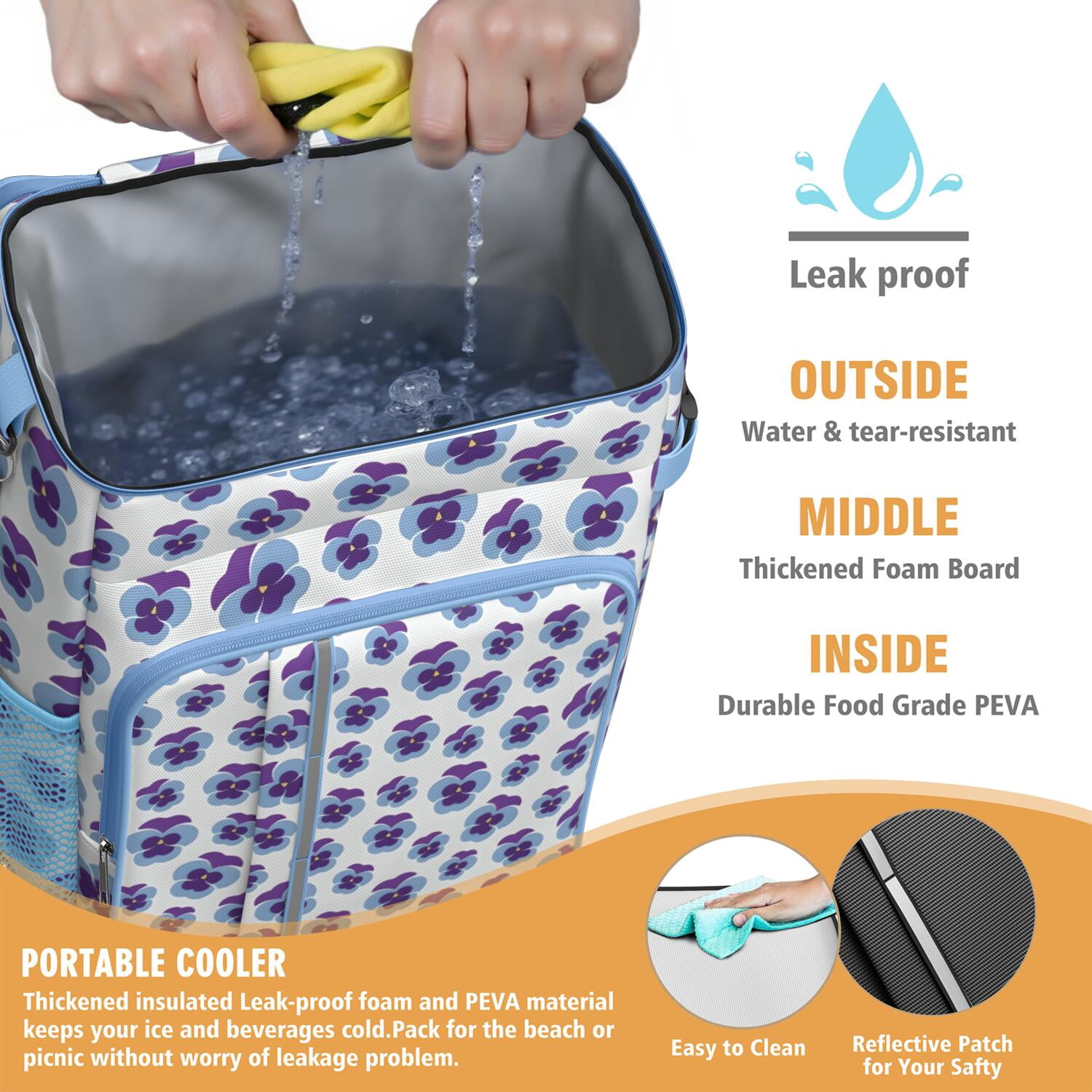 Travel Cooler Bag - Pioneer Flower Floral Print Pattern Camping Beer Cooler Backpack with Bottle Opener- Waterproof Insulated Picnic Backpacks - Cooler Bag for Beach