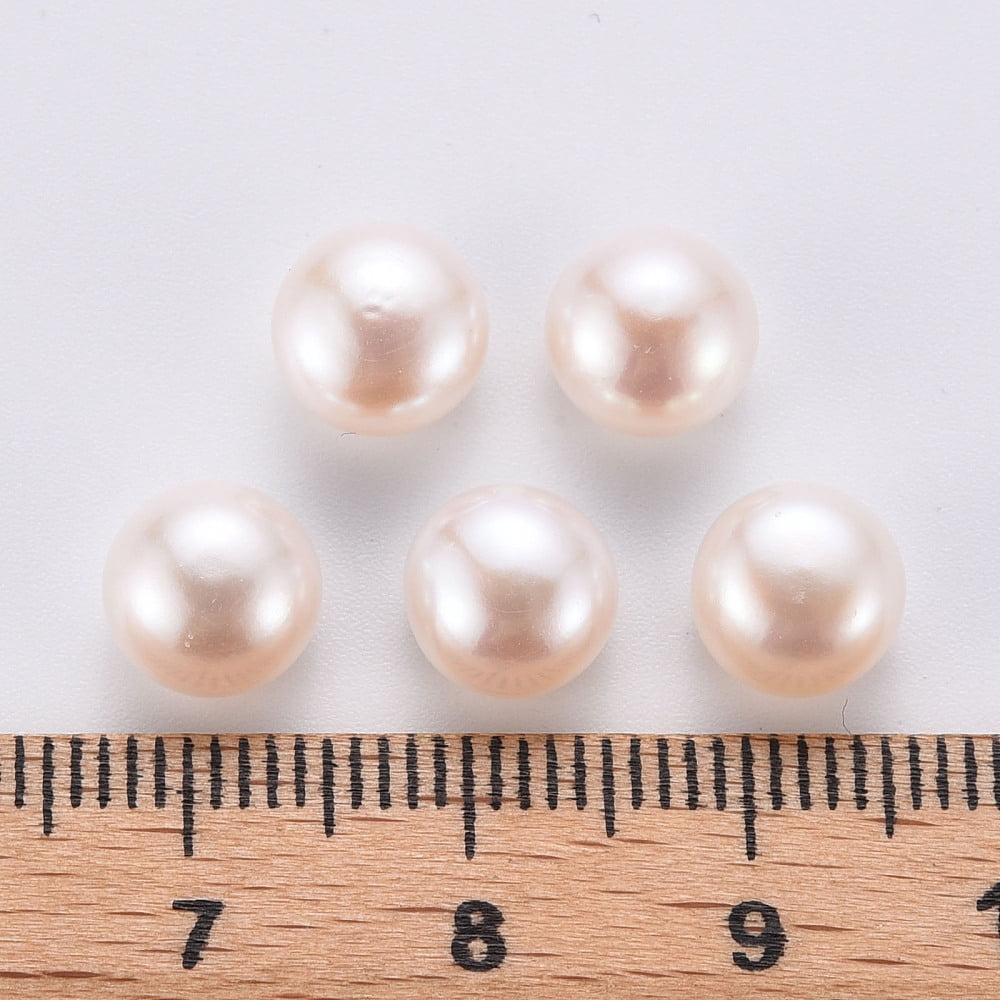 Grade AAA Natural Cultured Freshwater Pearl Beads Half Drilled Flat Round White 8~8.5x6mm Half Hole: 1mm