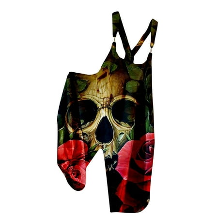 

Gothic Skull Jumpsuits for Women Wide Leg Suspender Pocket Overalls Rompers Casual Summer Loose Fit Harem Jumpsuit