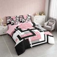 thumbnail image 2 of Homewish Modern Geometric Twin Bedding, Pink White Black Bedding Comforter Set, Pink Reversible, 7 Pieces, 2 of 7