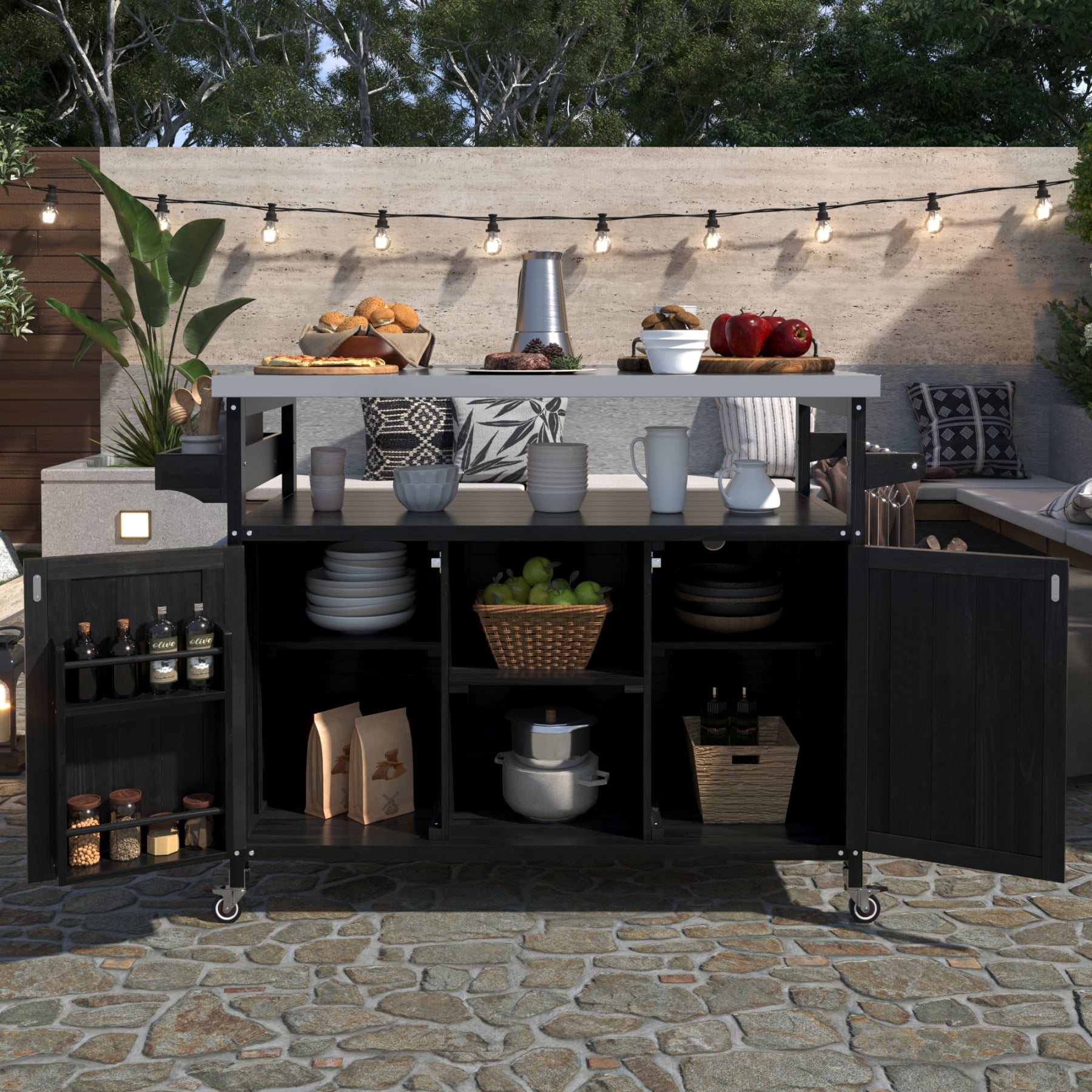 Harper & Bright Designs Kitchen Island with 2 Drop Leaf, Rolling Kitchen Cart on Wheels with Power Outlet, Folding Storage Dining Table with Spice & Towel Rack, 3 Drawers, Black