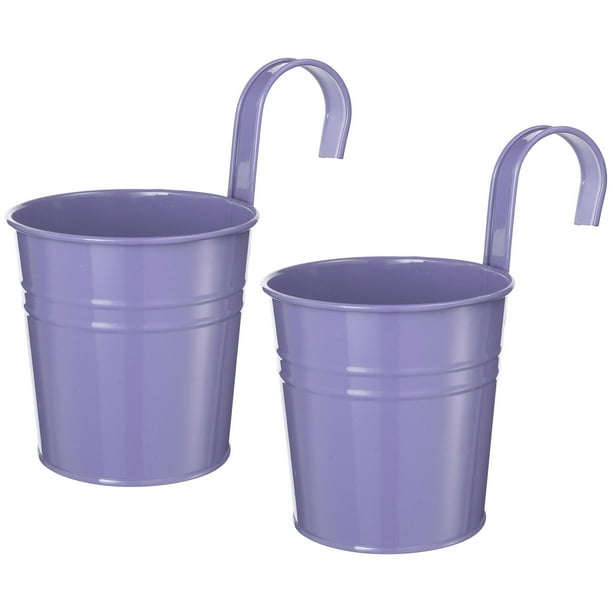 Uxcell Macetas Colgantes de 4 Pulgadas, Cubo de Hierro Metálico con Gancho Desmontable y Orificio de Drenaje, Púrpura Claro 2 Piezas