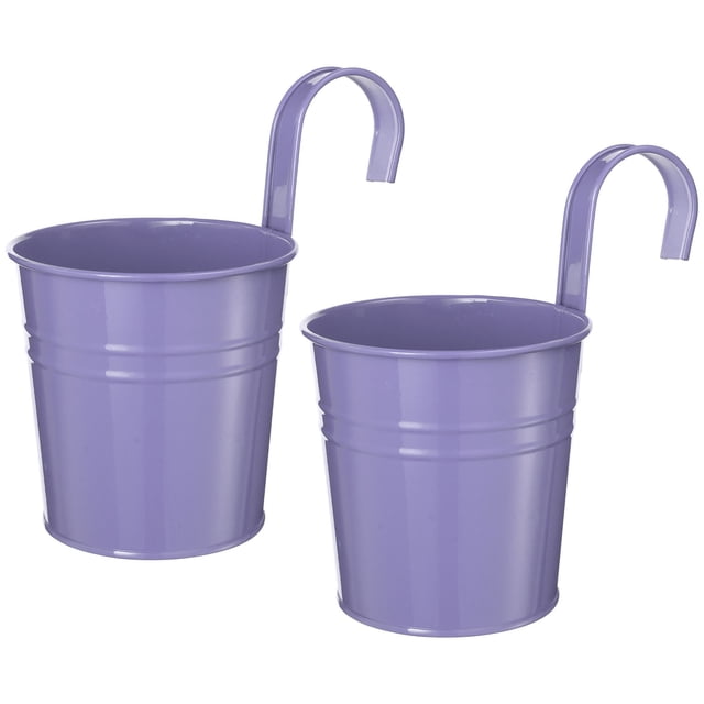 Uxcell Macetas Colgantes de 4 Pulgadas, Cubo de Hierro Metálico con Gancho Desmontable y Orificio de Drenaje, Púrpura Claro 2 Piezas