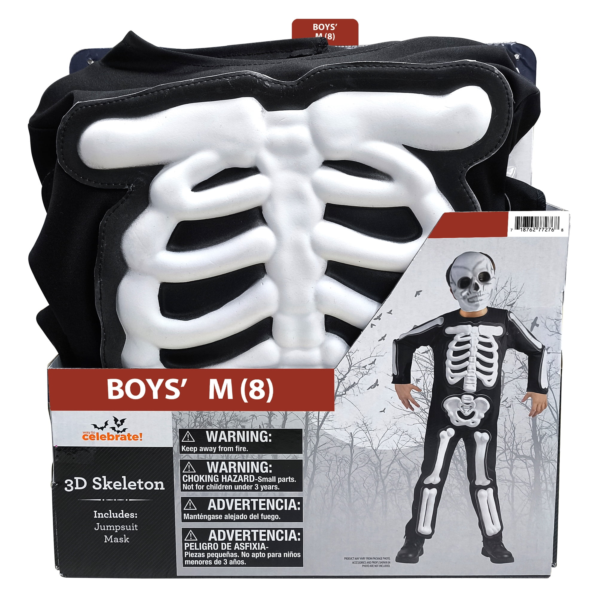 3D Skeleton Halloween Costume for Children, Boy's Size M (8), by Way to Celebrate