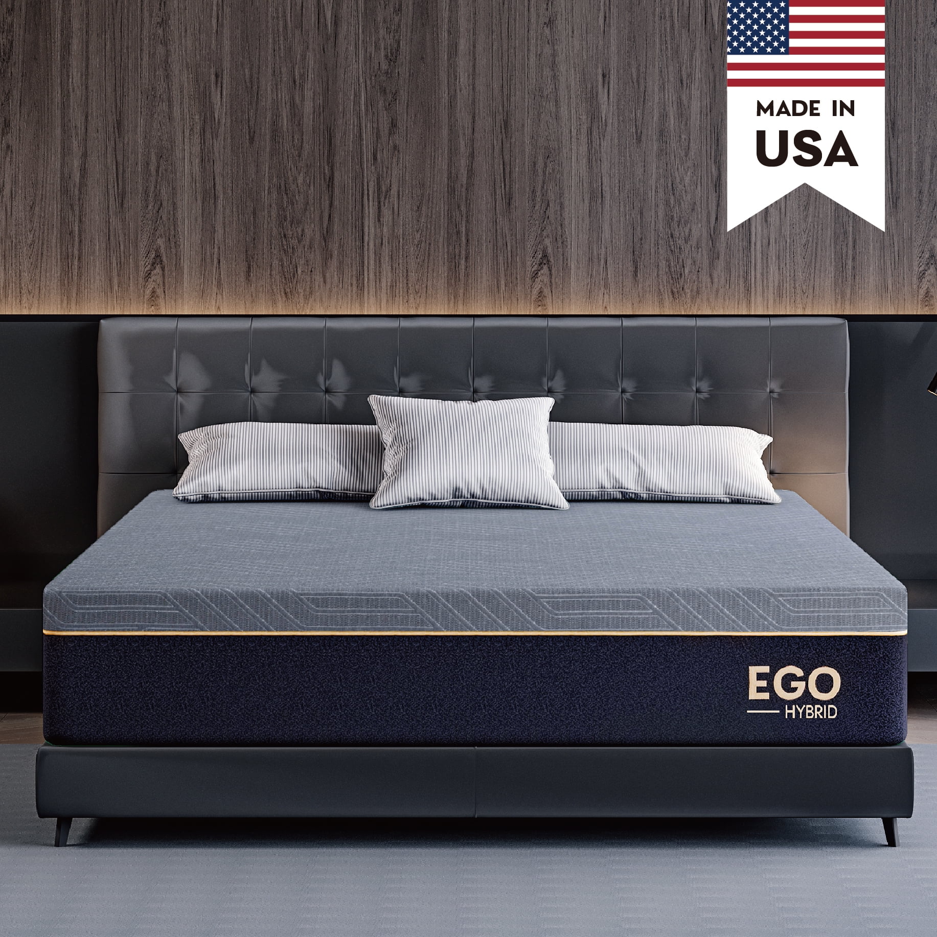 MLILY Ego Black 12 inch Hybrid Mattress, Full Size Memory Foam Mattress, Pocket Spring