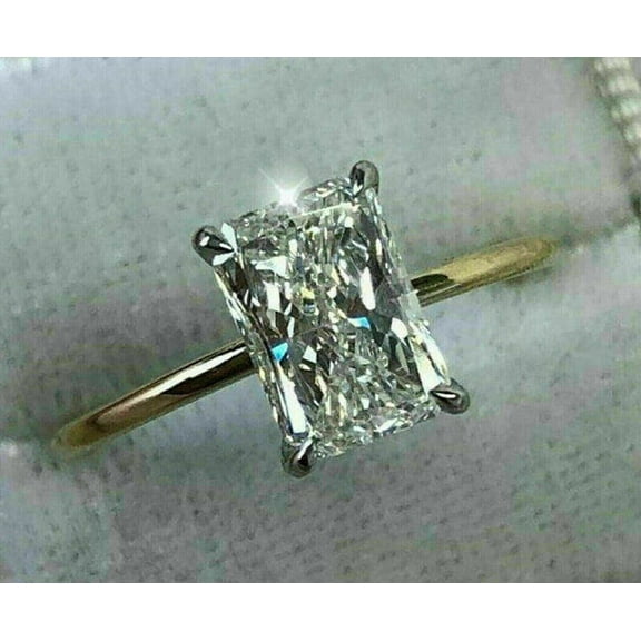 Women's Wedding Ring Moissanite Emerald Solitaire, 14k Yellow Gold Plated