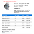 thumbnail image 2 of Alternator - Compatible with 2008 - 2011 Ford Focus 2.0L 4-Cylinder 2009 2010, 2 of 2