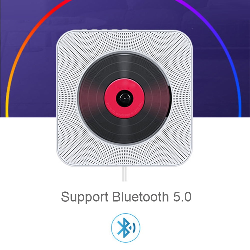 MEGICOT Bluetooth 5.0 Wall Mountable CD Player with Pull-Switch Built-in Speakers, Portable Music Player with Remote Control, Support FM Radio USB Flash AUX Play