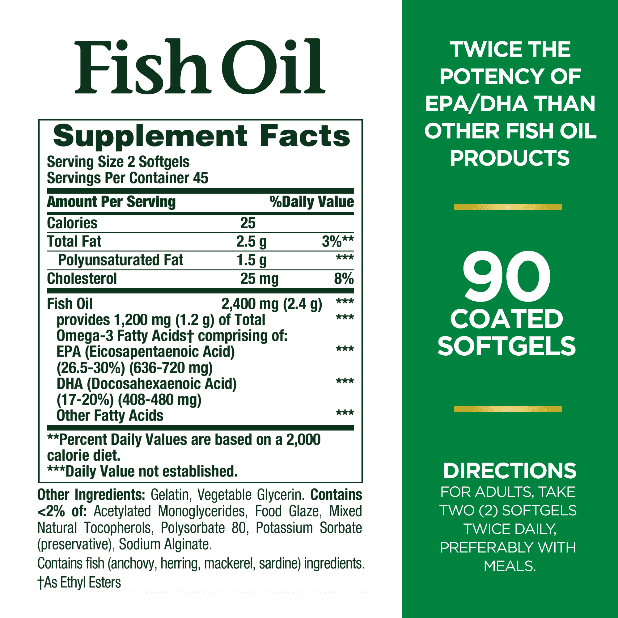 Nature's Bounty Fish Oil Softgels, Double Strength, 2400 Mg, 90 Ct - image 3 of 8