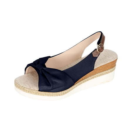 

OAVQHLG3B Wedge Sandals for Womens Dressy Summer Bow Slingback Sandal Peep Toe Comfort Shoes Platform