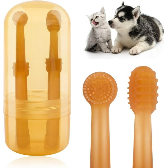 2Pcs Cat & Dog Toothbrush,Dog Toothbrush Pet Silicone Toothbrush 360 Degree Silicone Pet Toothbrush Cat Tooth Brushing Kit with Storage Cup Tongue Cleaner for Pet Tooth Brushing Kit