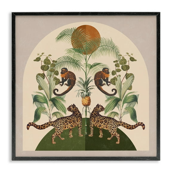 Stupell Industries Boho Jungle Animals Landscape Painting Black Framed Art Print Wall Art, 12 x 12