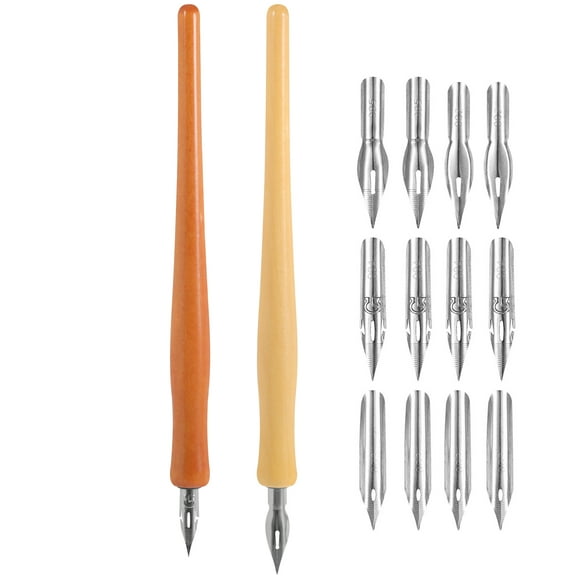 UPGRATOR Assorted Color 1 Set Calligraphy Dip Pen Wooden Stainless Steel Gothic Art Flat Head Writing Practice 11.8In