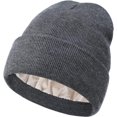 thumbnail image 1 of Gorro de punto con forro de satén para mujer, gorro de invierno para hombre, forro de seda, suave, holgado, cálido y con puños (gris oscuro), 1 of 7