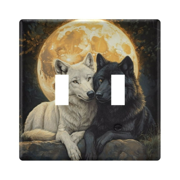 WOBOGO Cozy Two Wolves 2-hole Switch Plates PC Flame Retardant Plastic Material Glossy Finish Smooth Touch 4.56x4.48x0.27in