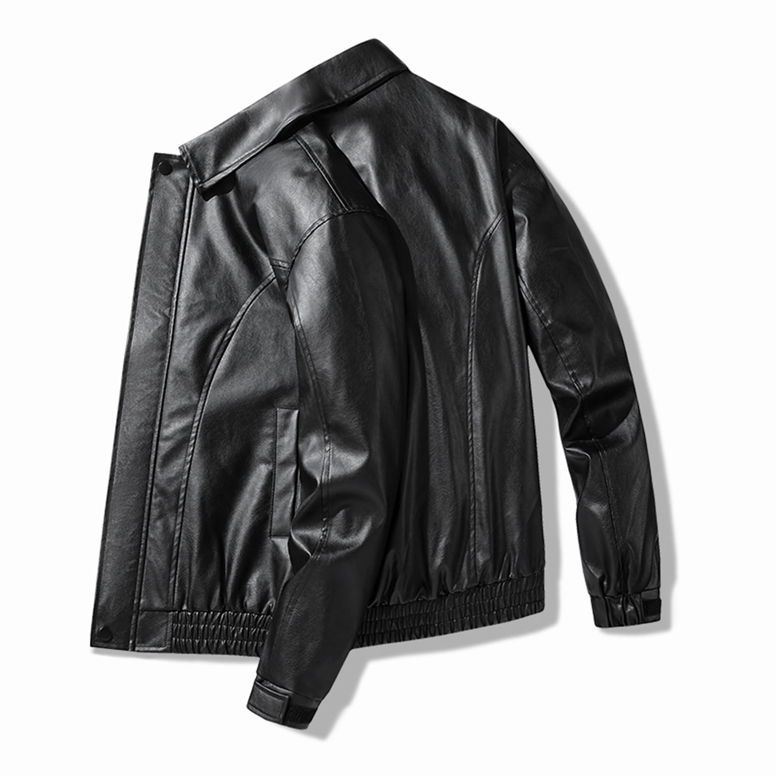 Leather Jacket Men Casual Long Sleeve Zip Up Outerwear Coat with Pockets Slim Fit Biker Motorcycle Jackets, Black, XL