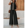 thumbnail image 4 of Womens 2 Piece Outfits Linen Sets Sleeveless Button Vest Wide Leg Pants Matching Lounge Set Black XL, 4 of 7