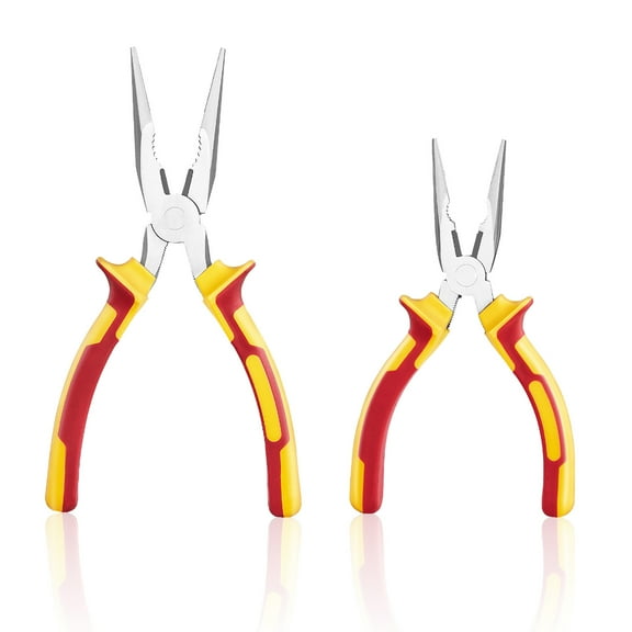 KFFKFF Set of 2 Needle Nose Pliers, Comprising 8-inch Long and 6-inch Compact Versions, Constructed from 45 Steel with TPR Handles, Ideal for Wire Manipulation, Crafting, Jewelry Creation,and Repairs
