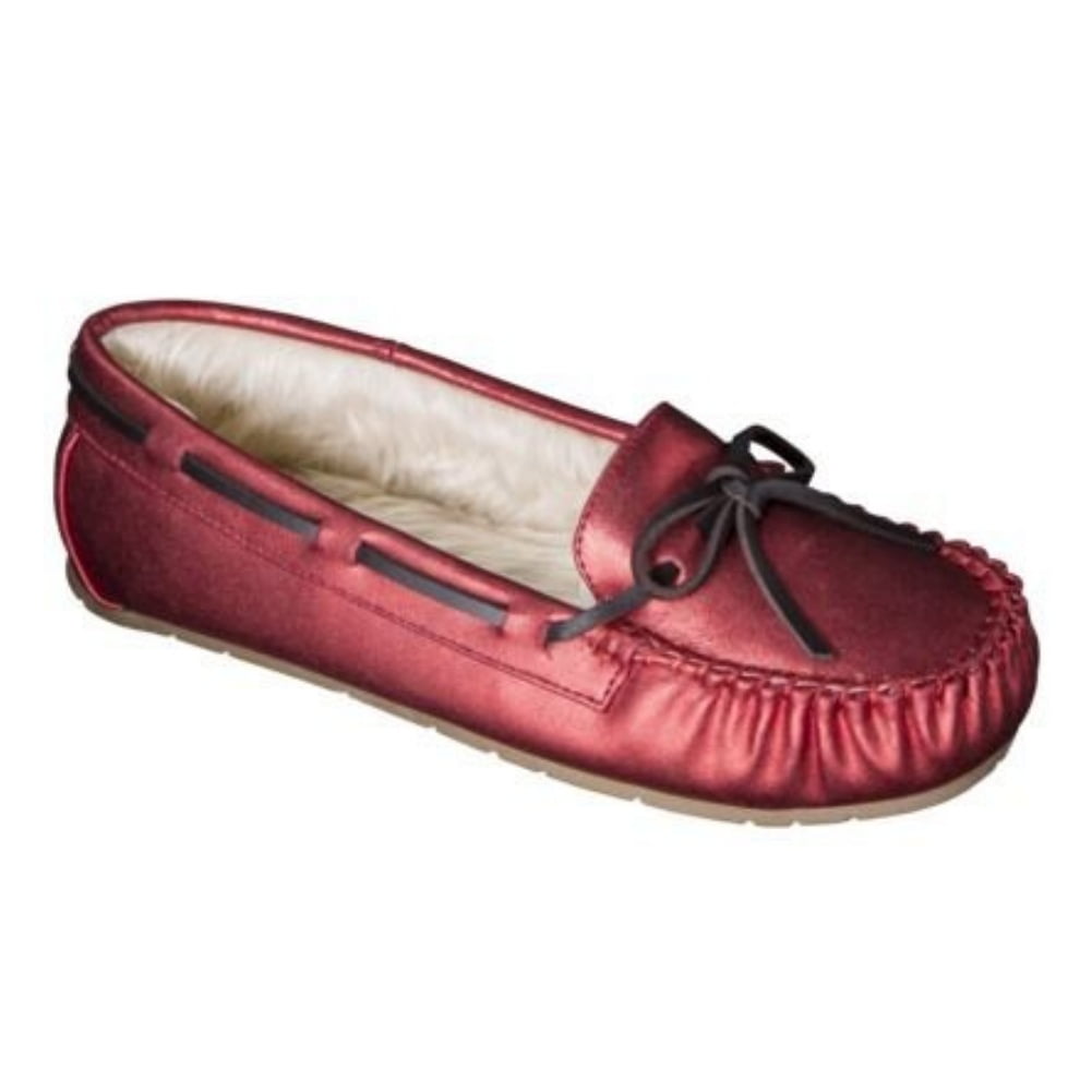 metallic moccasin slippers