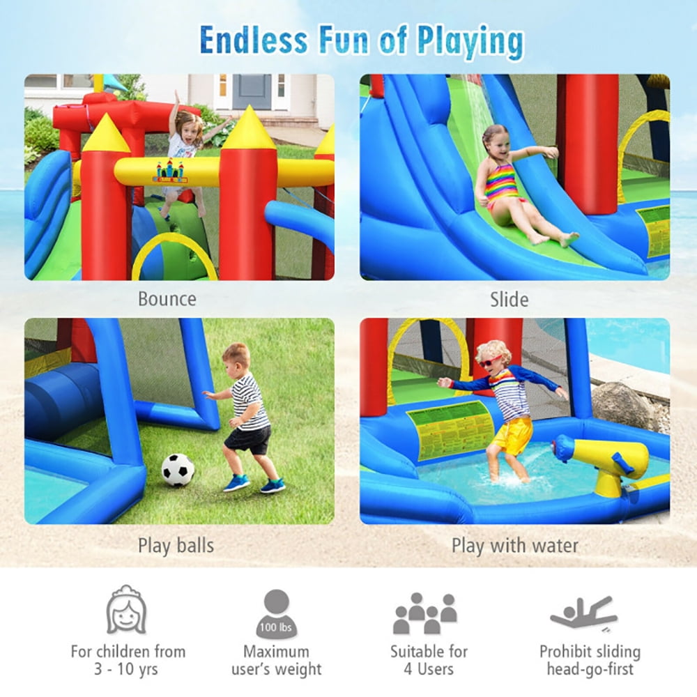 Aimee Lii Inflatable Bouncer Bounce House with Water Slide Splash Pool without Blower, Playhouse for Kids Outdoor