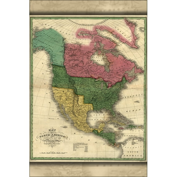 24"x36" Gallery Poster, Map of North America 1826 pre united states
