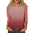 thumbnail image 2 of CLOISE Tees for Women Fall Fashion Striped Blouses Crew Neck 3/4 Sleeve Tees Comfy Color Block Basic Tops Y2k Outfits Wine XL, 2 of 5