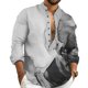 thumbnail image 2 of Men Casual Loose Long Sleeve Button Down Henley V Neck Tops Blouse Dress Shirt, 2 of 8