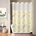 thumbnail image 1 of No Hook Shower Curtain, Yellow Spring Floral Shower Curtains for Bathroom with See Through Top Window, Green Botanical Wildflower Blossoms Waterproof & Washable Bath Curtain Stall 48"x72", 1 of 5