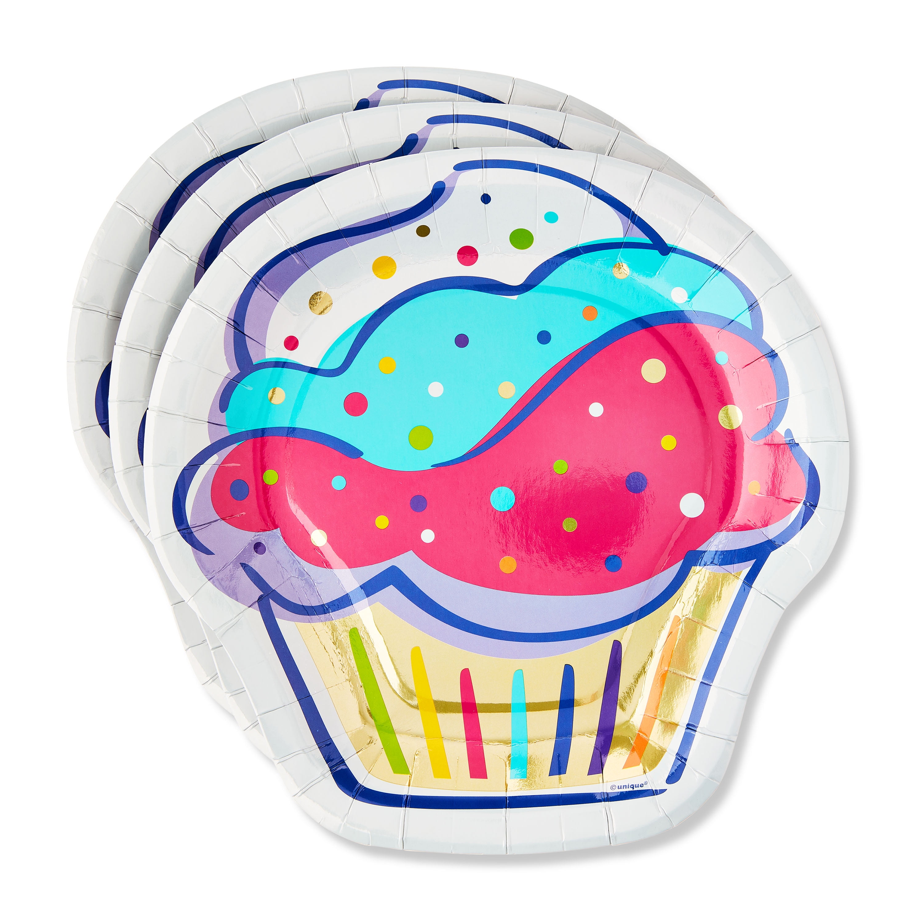 (6 pack) Cupcake Shaped Disposable Paper Plates, 8.25", Multicolor, 10 Count, by Way To Celebrate