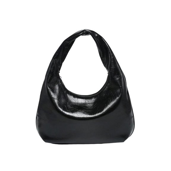 Genuine Vintage Waxed Crackled Leather Hobo Shoulder Bag for Women Lightweight Large Capacity Cloud Crinkle Top Handle Purse