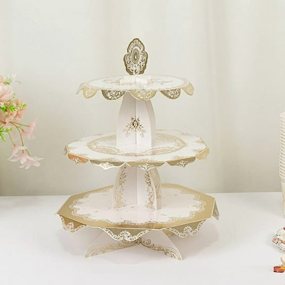 BalsaCircle 2 Pack 3 Tier White Round Cupcake Stands with Vintage Floral Pattern Party Events Home Decorations