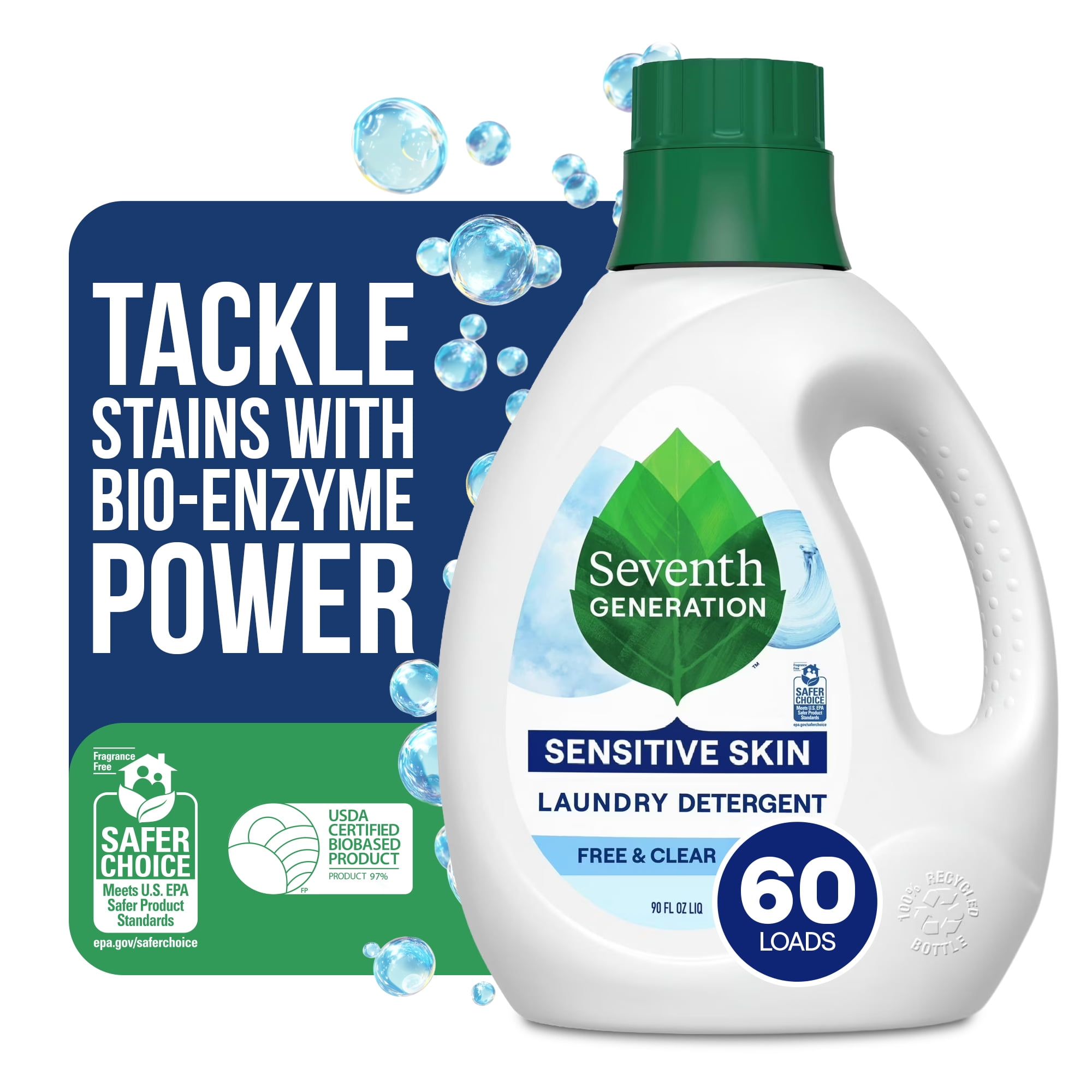 (2 pack) Seventh Generation Free and Clear Liquid Laundry Detergent, 90 fl oz, 60 Loads