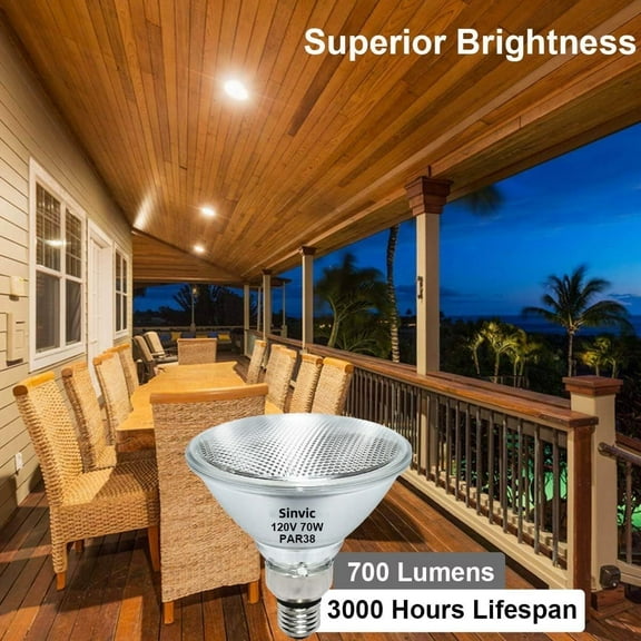 Sinvic 4-Pack PAR38 Halogen Flood Light Bulbs 70W 120V – Dimmable 700LM 2800K Warm White, E26 Base for Indoor & Outdoor Use