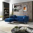 thumbnail image 2 of Reversible Sectional Sofa, 82.3'' Tufted Velvet 4 Seat Chaise Couch Upholstered Accent Sofa with Jeweled Buttons & 2 Pillow, Modern 4 Seat Sofa with Square Arm & Metal Legs for Living Room, Blue, 2 of 7
