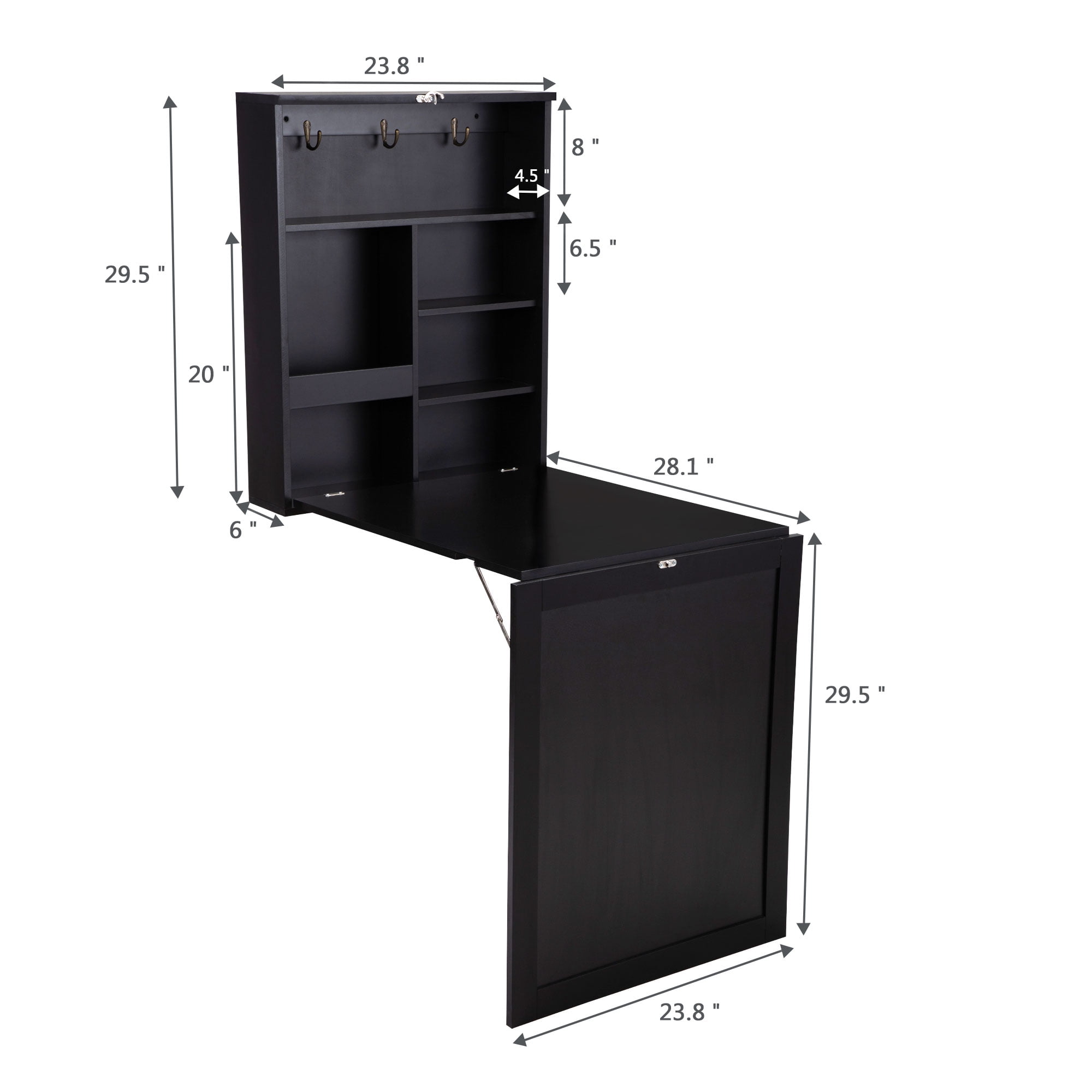 Lowestbest Wall-Mounted Desk, Foldable Computer Desk with Storage Shelf, Black Lowestbest Wall-Mounted Desk, Foldable Computer Desk with Storage Shelf, Black