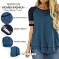 thumbnail image 4 of LANREMON women Plus Size T shirts summer tops for Women Short Sleeve Color Block Loose T Shirts Casual Crew Neck Striped Blue Blouse Tee Size 18 Plus, 4 of 5