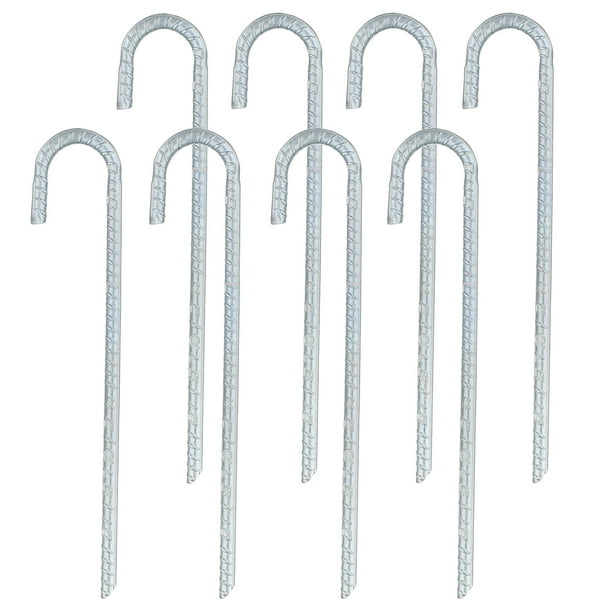 BISupply 12in Rebar J Stake 8 Pack Tent Stakes Heavy Duty J Hook Stakes