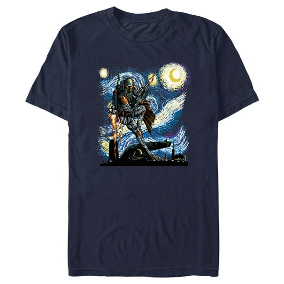 Men's Star Wars Boba Fett Starry Night Graphic Tee Navy Blue 2X Large