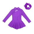 thumbnail image 4 of TiaoBug Kids Girls Rhinestone Figure Ice Roller Skating Dress with Hair Band Gymnastics Skirted Leotard Purple 12, 4 of 7