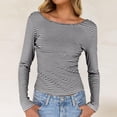 thumbnail image 5 of Kaemgyyd Going out Tops for Women Fashion Striped Low Back T-Shirts Spring Fall Clothes Scoop Neck Cropped Long Sleeve Shirts for Women, 5 of 7