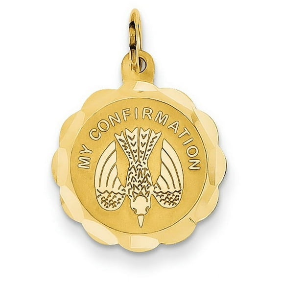 14k Yellow Gold Polish My Confirmation with Dove Design Medal Pendant