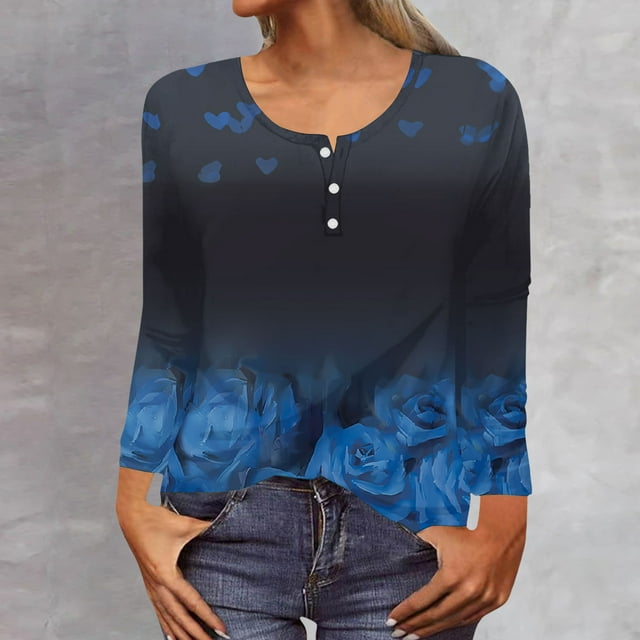 Hauts pour Femmes 2023 Blouses Basiques T-Shirts Mignons Mode Femmes Imprimé Manches Longues Confortable Respirant Chandail en Molleton Col Rond