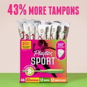 Playtex Sport Tampons Multipack, Regular/Super/Super Plus Absorbency, 46 Ct